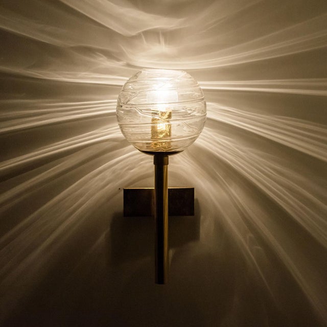 Murano Clear Glass and Brass Wall Lights attributed to Doria Leuchten, 1960s For Sale - Image 11 of 13