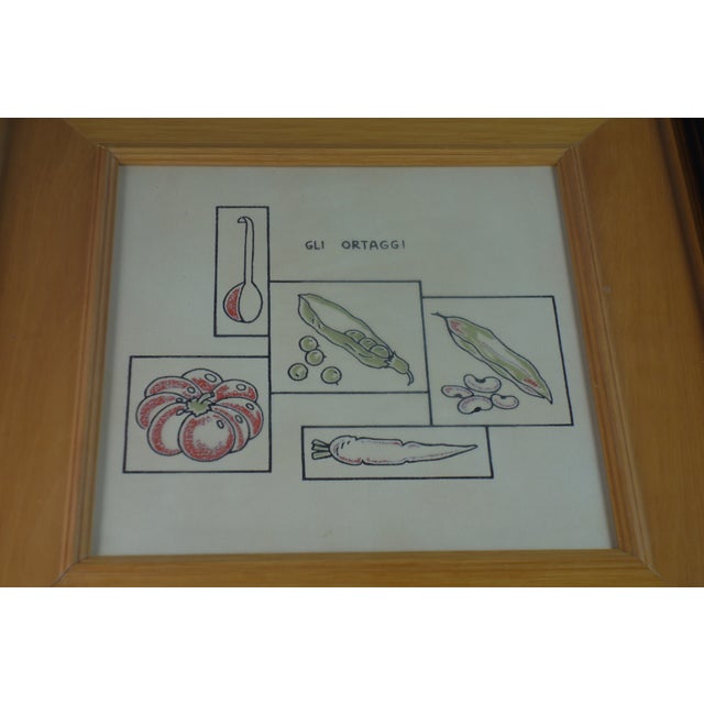 Wood Art Naif Painted Ceramic Tiles with Vegetables, Italy, 1970s, Set of 3 For Sale - Image 7 of 11