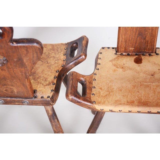 1940s Set of Art Deco Elm & Leather Chairs by Krásná Jizba, 1940s For Sale - Image 5 of 15