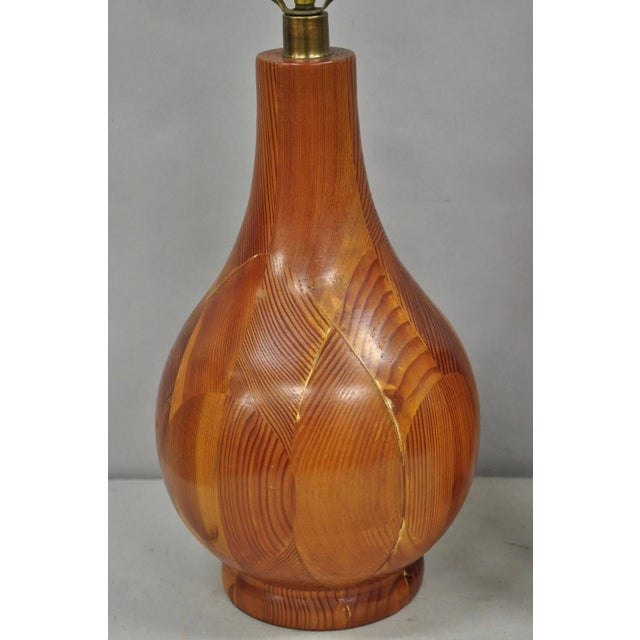 Mid 20th Century Vintage Mid Century Modern Bulbous Sculpted Swedish Pine Wood Table Lamps, Pair For Sale - Image 5 of 12