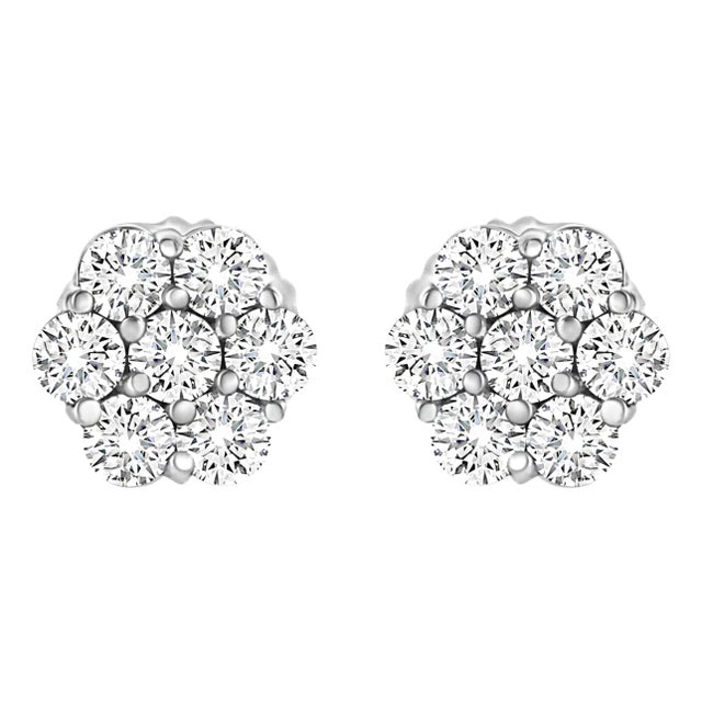 14K White Gold 1/3 Cttw Floral Cluster Diamond Stud Earrings