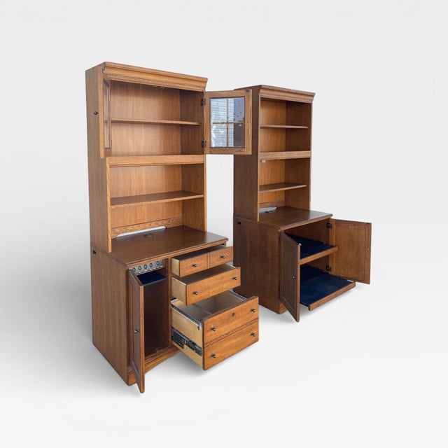 Wood Hooker Furniture Oak Executive Cabinet Hutch With Power Panel, 1990s For Sale - Image 7 of 16