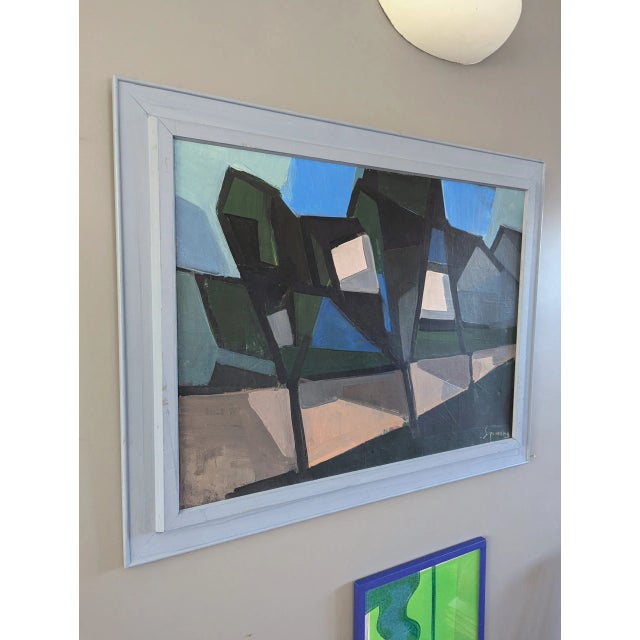 1950s 1958 Mid-Century Modern 'Geometric Pathway' Vintage Original Abstract Landscape, Framed For Sale - Image 5 of 12