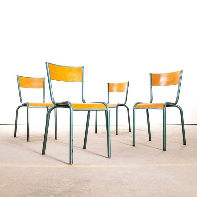 French Steel Green Stacking School Dining Chair from Mullca, 1950s For Sale - Image 6 of 11