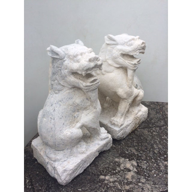 Hand Carved White Granite Foo Dogs A Pair Chairish