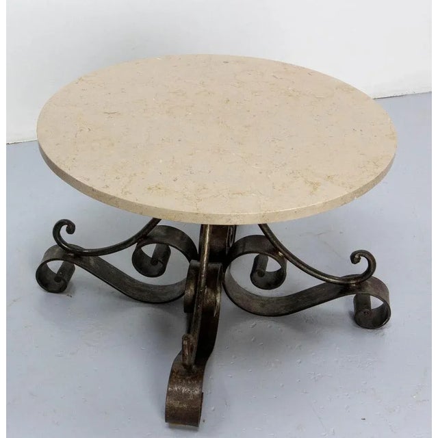 French Coffee Table in Wrought Iron with Travertine Top, 1960 For Sale - Image 4 of 9