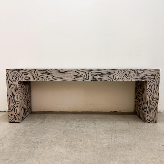 Postmodern Vintage 1980s Postmodern Memphis Charcoal Burl Wood Console Table For Sale - Image 3 of 11