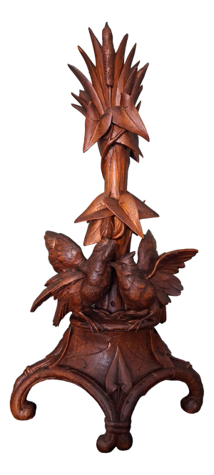 Antique Black Forest Vase Holder with Birds, 1890s