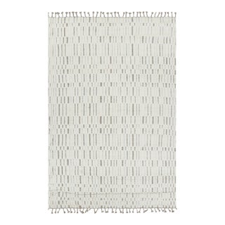 Rug & Kilim’s Contemporary Rug in White with High-Low Geometric Patterns - 6x9 For Sale