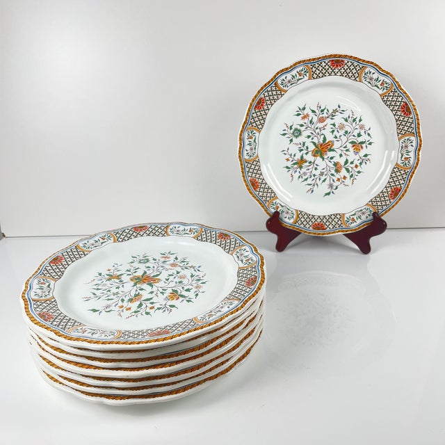 1990s Dinner Plates with Rouen Sainfoin Pattern from Gien, 1990, Set of 8 For Sale - Image 5 of 12