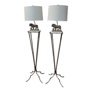 Mid Century Modern Floor Lamp Lion and Marble Motif For Sale