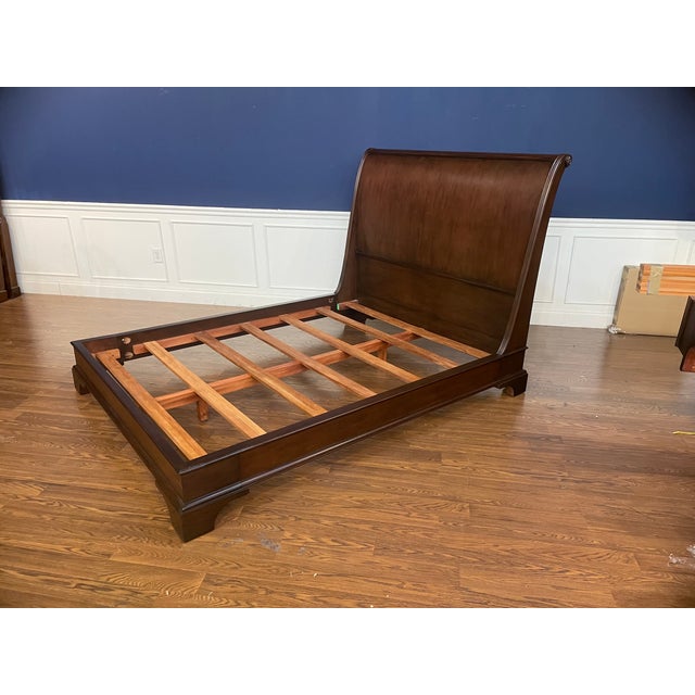 Leighton Hall Furniture Mahogany Queen Size Sleigh Bed With Low Footboard by Leighton Hall - Showroom Sample For Sale - Image 4 of 7