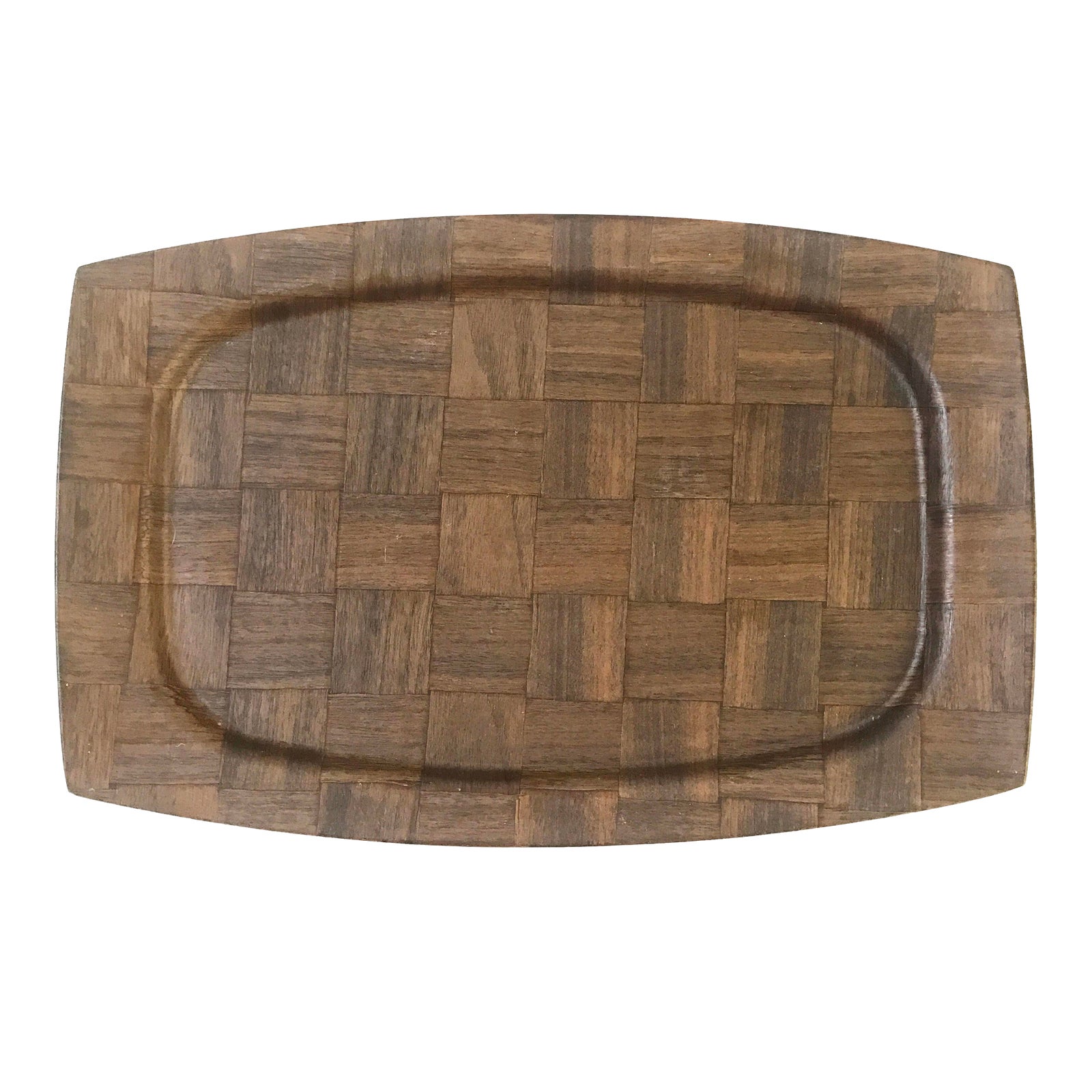 Vintage Mid Century Weavewood Moulded Wooden Rectangular Serving