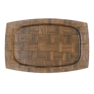 Vintage Mid Century Weavewood Moulded Wooden Rectangular Serving Platter Tray For Sale