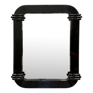 Postmodern Art Deco Revival Black Lacquer Wood Mirror For Sale