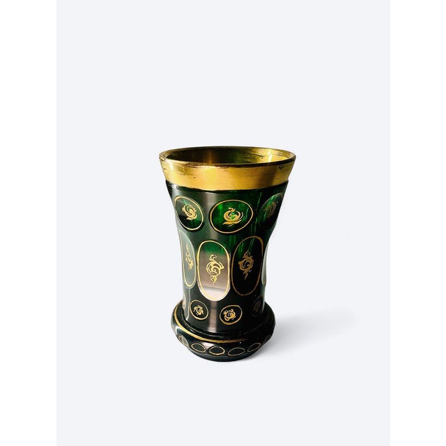 Splendid Bohemian Lithyalin glass vase with a gold rim.