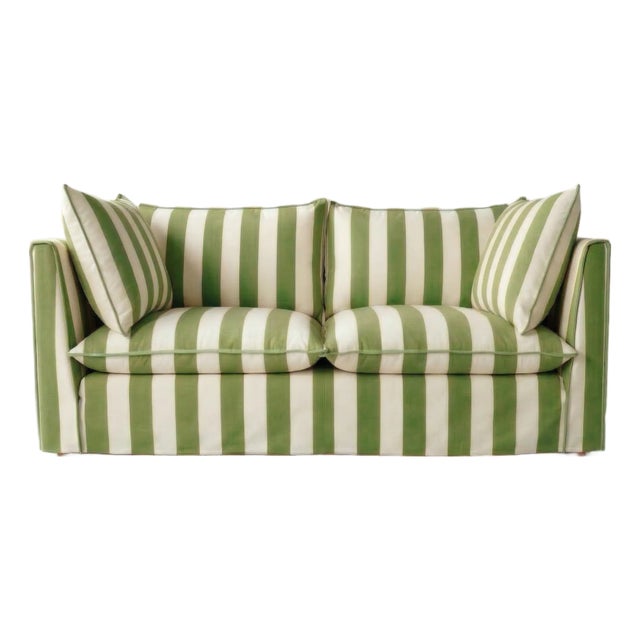 Sophie Conran Coco 2.5 Seater Sofa - Spring Green Stripes with Knife Edge Cushion For Sale