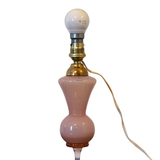 Mid-Century French Pink Opaline Glass Table Lamp with Pied de Douche Base, 1950s For Sale - Image 4 of 6