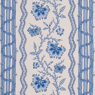 SAMPLE - Schumacher Parvati Floral Stripe Wallpaper In Delft For Sale