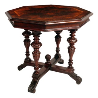 19th Century Venetian Renaissance Octagonal Table in Walnut by Testolini Freres for Testolini & Salviati, 1890s For Sale