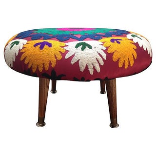 Suzani-Covered Footstool For Sale