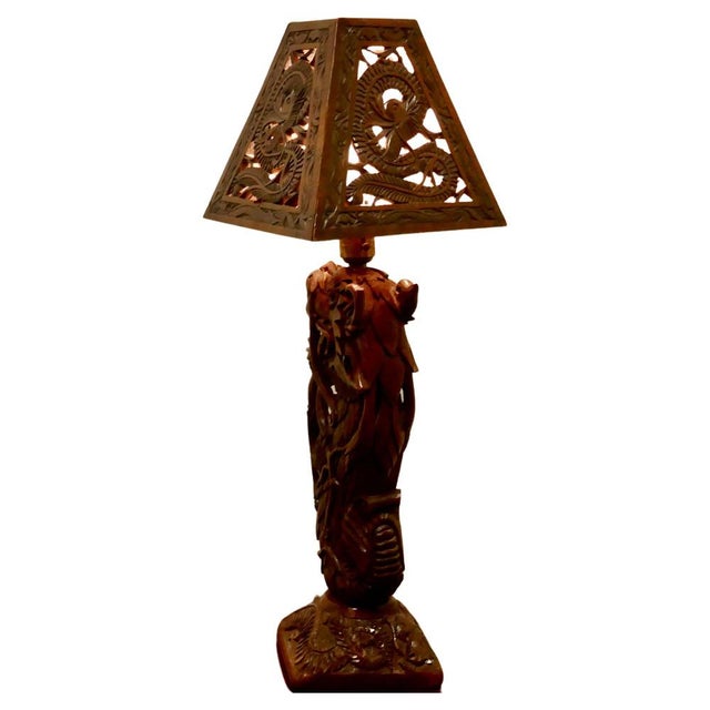 Oriental Folk Art Carved Teak Dragon Lamp, 1930s For Sale - Image 12 of 12