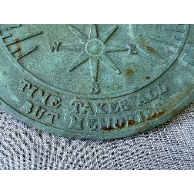 Mid 20th Century Vintage Bronze Verde Sun Dial Garden Ornament Roman Numerals For Sale - Image 5 of 13