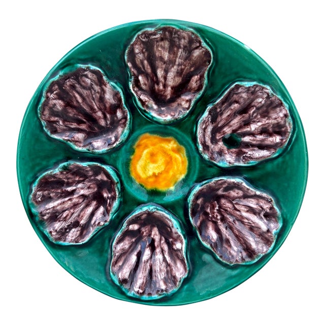 French Majolica Oyster Plate Bavent, Circa 1920 For Sale