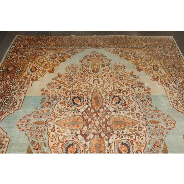 Stunning Turquoise Antique Persian Tabriz Rug - 8'10" x 11'8" For Sale - Image 10 of 16