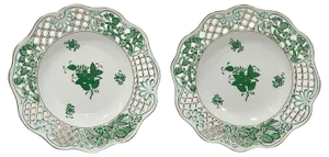 Porcelain Chinese Bouquet Apponyi Green Wall Decoration Plates from Herend, Hungary, 1960s, Set of 2