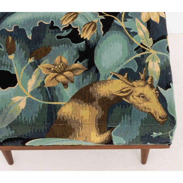 Mid 20th Century Modern "Doe-Run" Woven Chenille Upholstered Ottoman For Sale - Image 5 of 9