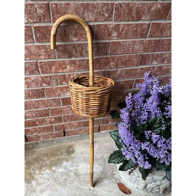 Authentic vintage bamboo foraging basket designed for hands-free gathering in the garden or field. This piece features a...