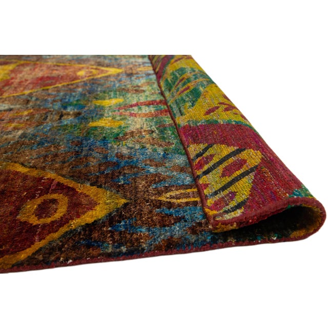 Modern Rust Modern Bidjar Style Wool & Silk Rug Handmade Geometric Pattern For Sale - Image 3 of 11