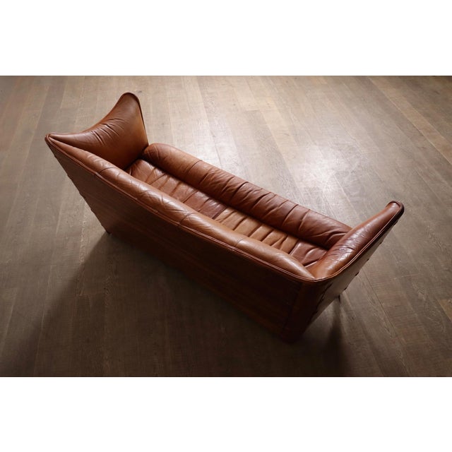 Brown Mid-Century Cognac Leather and Wood Sofa from Pacific Green, Australia, 1970s For Sale - Image 8 of 18