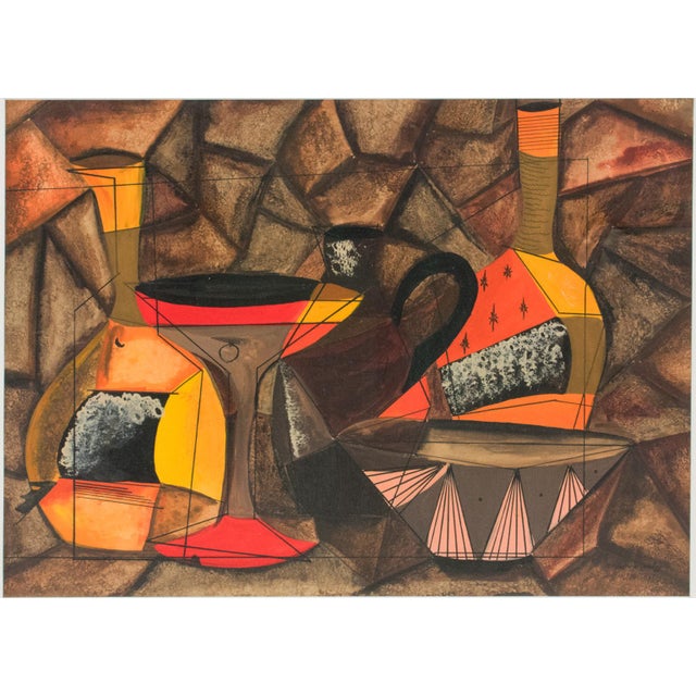 Cubist Still Life Gouache Painting by a Derek Ching, Late 20th Century For Sale - Image 4 of 12