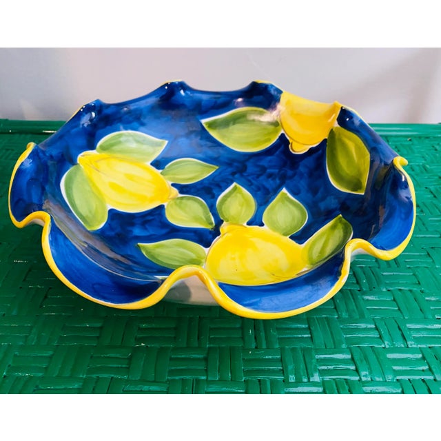 Italian Ceramiche Hand Painted Serving Bowl Blue & Yellow Lemon Design Sign For Sale In Miami - Image 6 of 10