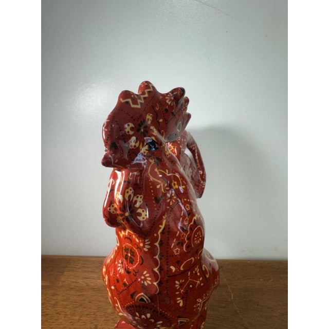 1990s Large Porcelain Rooster Figurine Red Paisley Bandana Farmhouse Country Decor For Sale - Image 5 of 14