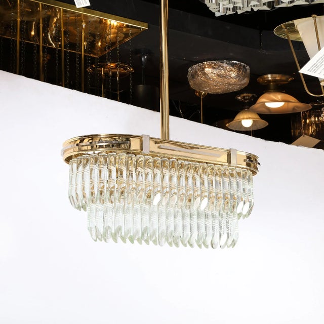 1970s Mid-Century Modernist Oval Form Two-Tier Brass, Nickel & Cut Crystal Chandelier For Sale - Image 5 of 12