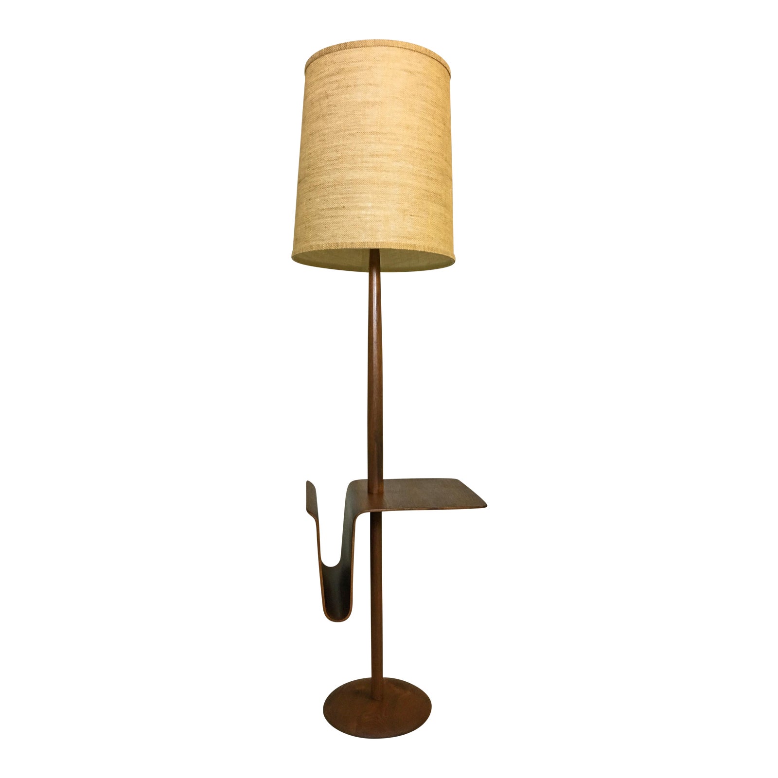 Mid Century Teak Laurel Floor Lamp with Side Table and Magazine Holder