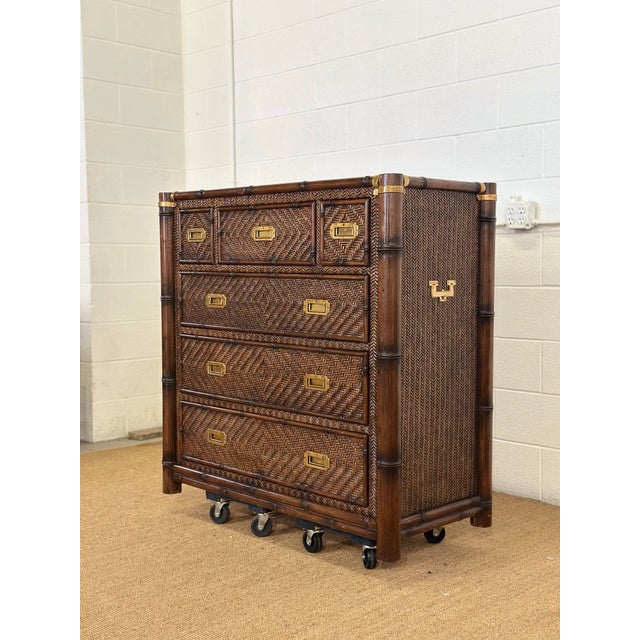 1991 Rare Ralph Lauren Senegal Rattan & Faux Bamboo Campaign Chest of Drawers For Sale In Detroit - Image 6 of 11