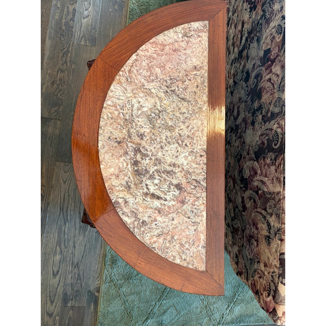 Chinese Vintage Chinese Carved Hardwood Demilune Console With Marble Top For Sale - Image 3 of 8