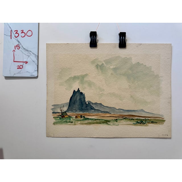 Henry Emil Salloch Original Watercolor on Paper Desert Plain With Shiprock Mesa, 1955. For Sale In Atlanta - Image 6 of 6