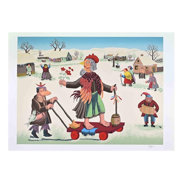 Ivan Generalic, Masquerade in Winter, 1976, Screenprint For Sale