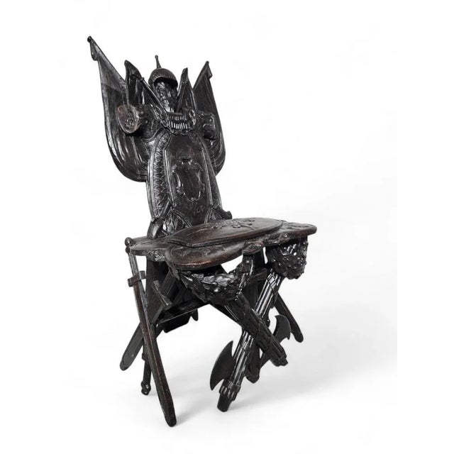 Carved Ebonised Wood Grand Tour Military Trophy Chair, 1860 For Sale - Image 3 of 12