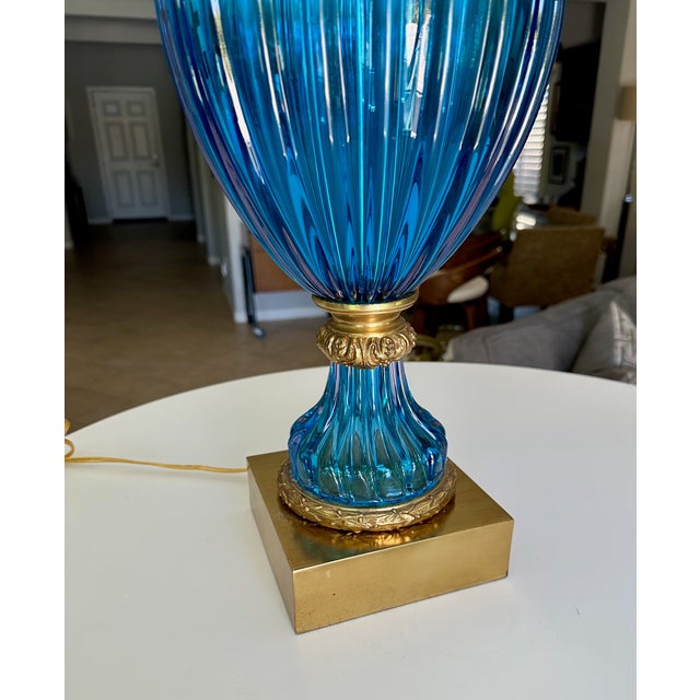 Large Murano Blue Seguso Table Lamp for Marbro For Sale - Image 15 of 16