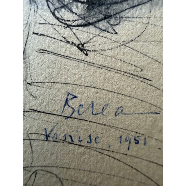 1951 Dimitrie Berea Vintage Sketch of a Young Woman Drawn in Venice, Italy For Sale - Image 4 of 4
