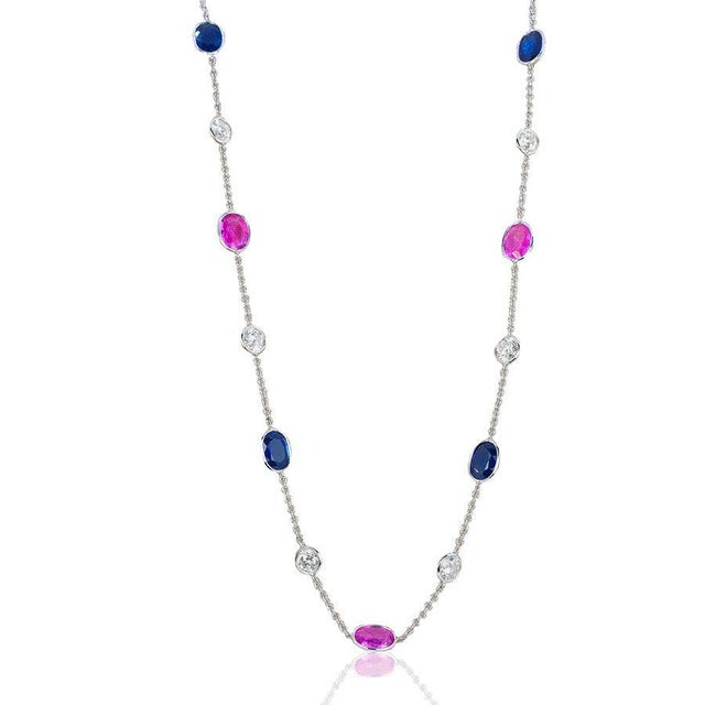 Contemporary Diamond, Pink & Blue Sapphire Necklace For Sale - Image 3 of 4