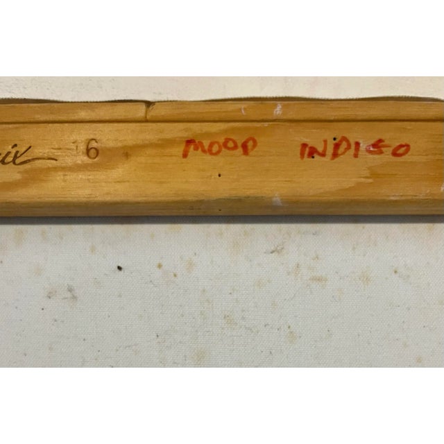 Blue Vintage Barbara Lebhar Oil on Canvas of a Young Lady in a Blue Dress Titled Mood Indigo For Sale - Image 8 of 8