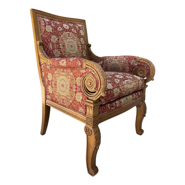 Vintage Sherrill Carved Wood Bergère-Style Accent Armchair – French / Hollywood Regency For Sale