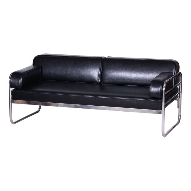 Bauhaus Sofa in Chrome & Leather attributed to Vichr a Spol, Czech, 1930s For Sale